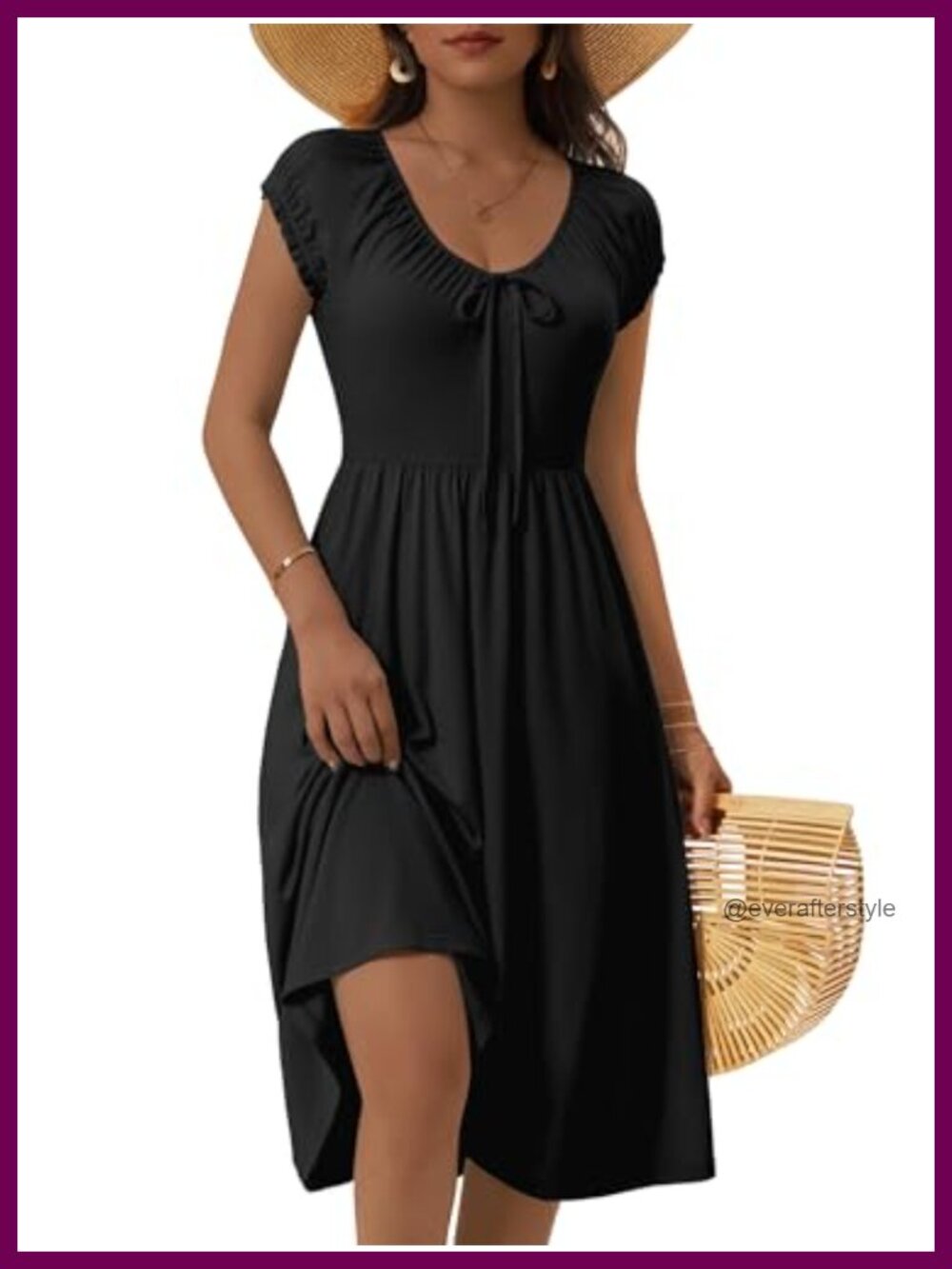FENSACE Floral Puff Cap Sleeve Milkmaid Midi Dress with Pockets